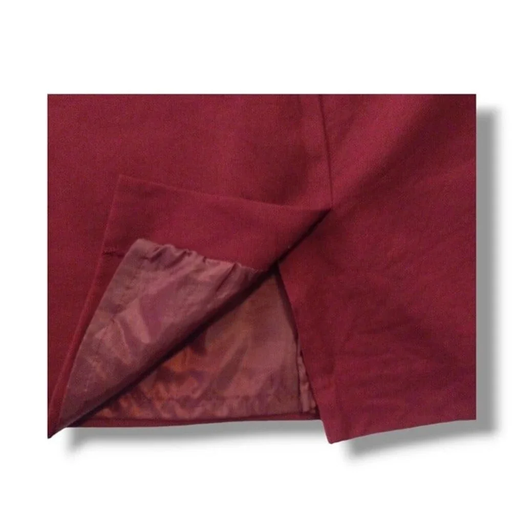 Winterport Wool Pencil Skirt-Size 12-Burgundy-Pockets-Lined-Preppy-Vintage